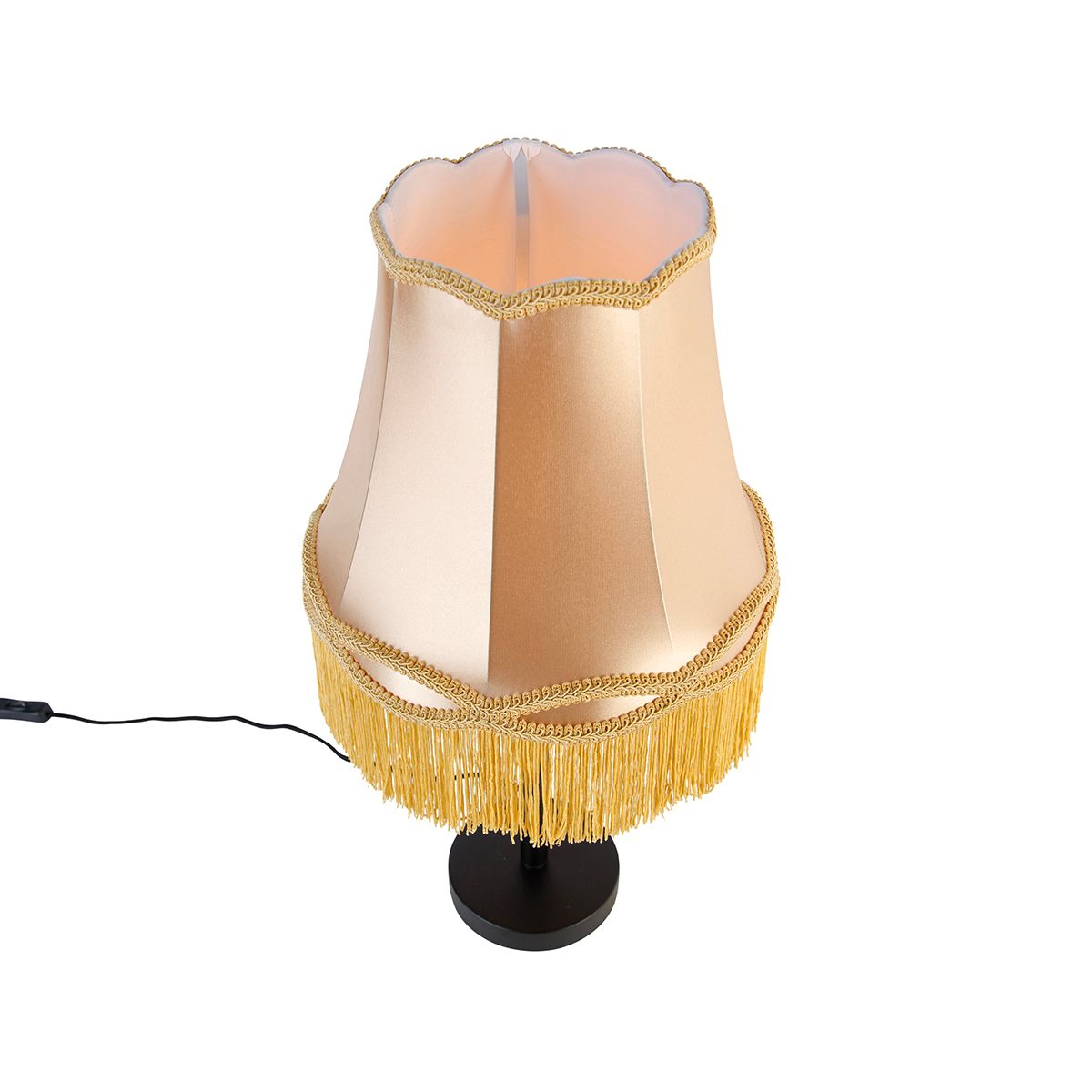 Klassieke tafellamp zwart met granny kap goud 30 cm - Simplo