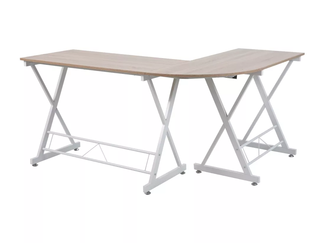 Bureau d'angle aspect noyer pieds métalliques