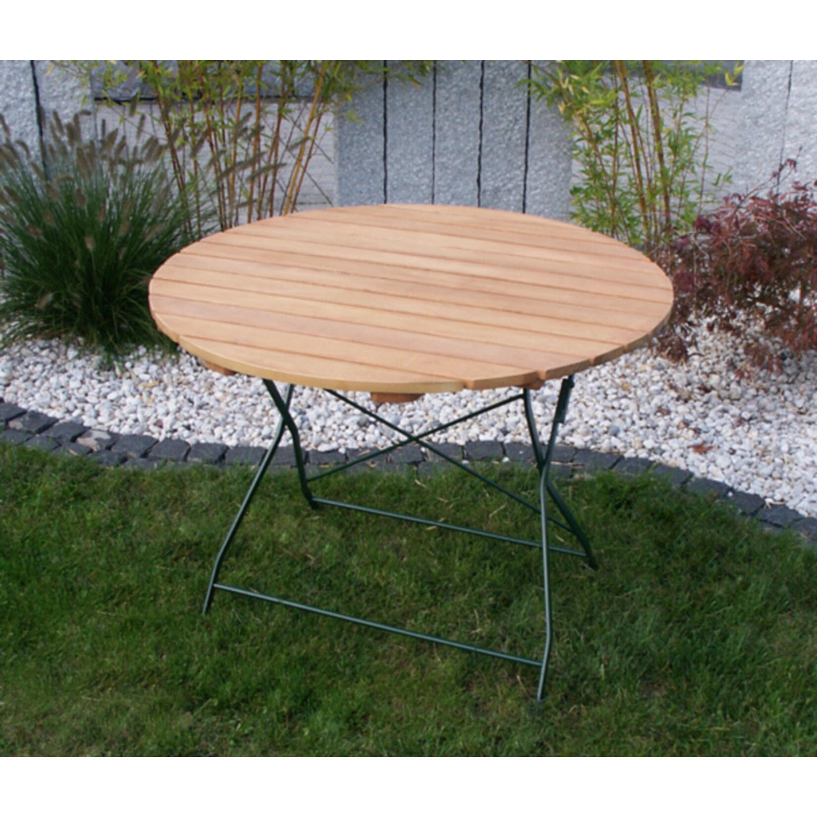 DEGAMO Klapptisch BAD TÖLZ 100cm rund, Flachstahl grün + Robinie