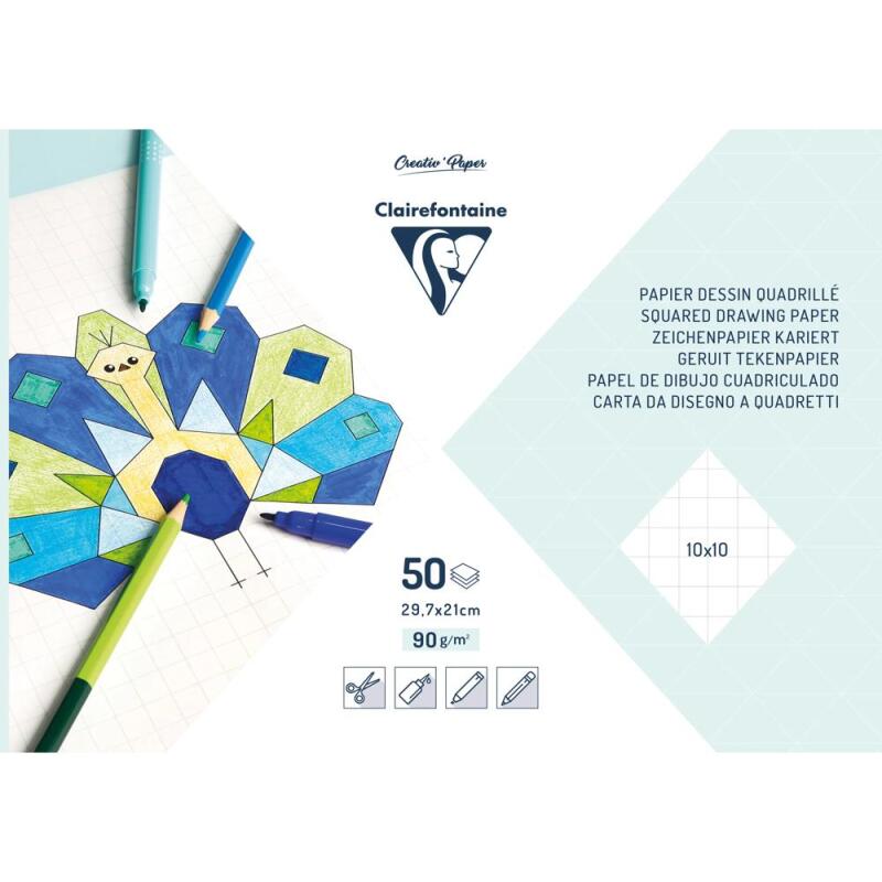 BLOC QUADRILLÉ 10X10, Bloc de 50 feuilles 90g/m2 au format 29.7x21cm