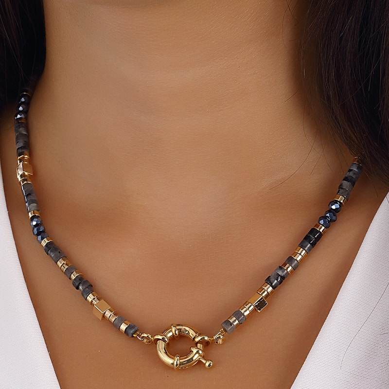 Collier - Laiton plaqué or & pierres de cristal