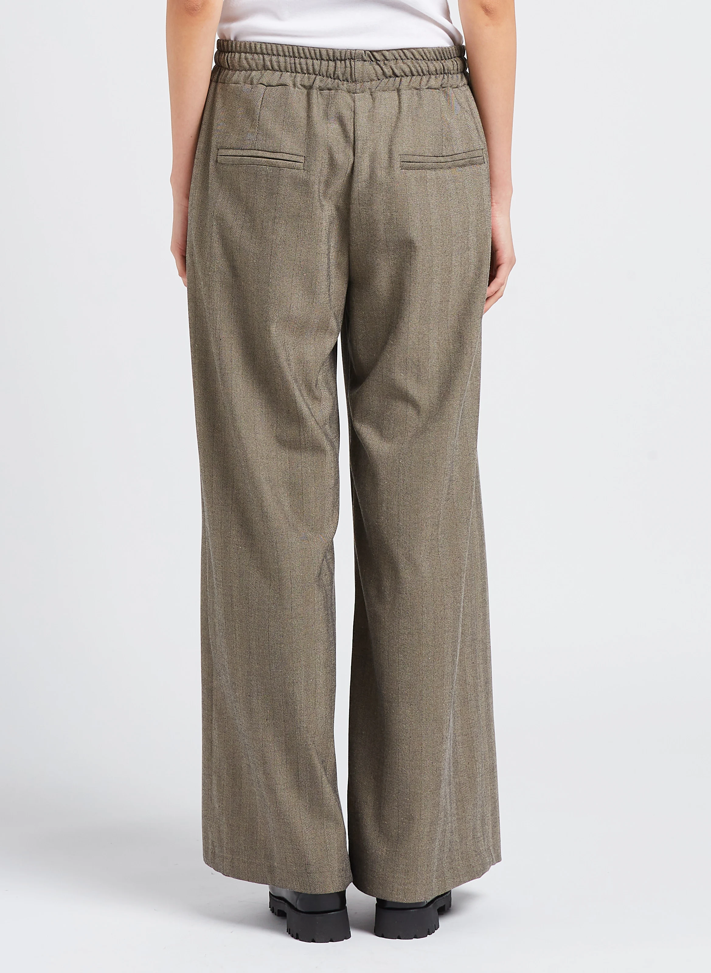 Pantalon palazzo taille mi-haute à motif chevrons | Blanc