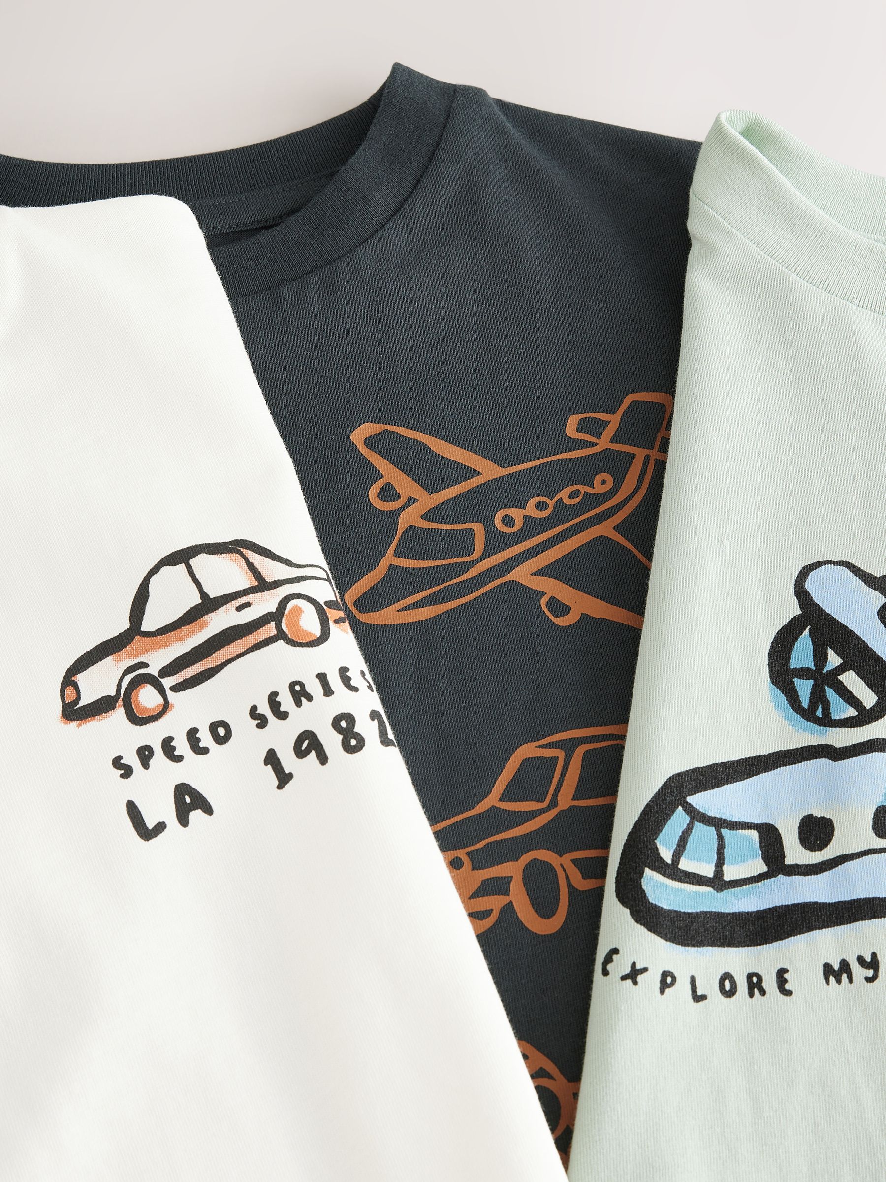 Zwart/wit met wagentjes - Set van 3 T-shirts met korte mouwen (3mnd-7jr)