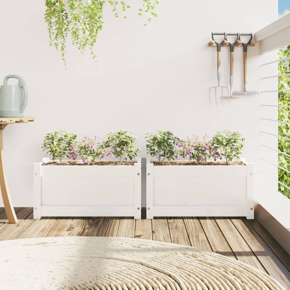 Jardinières 2 pcs blanc bois de pin massif