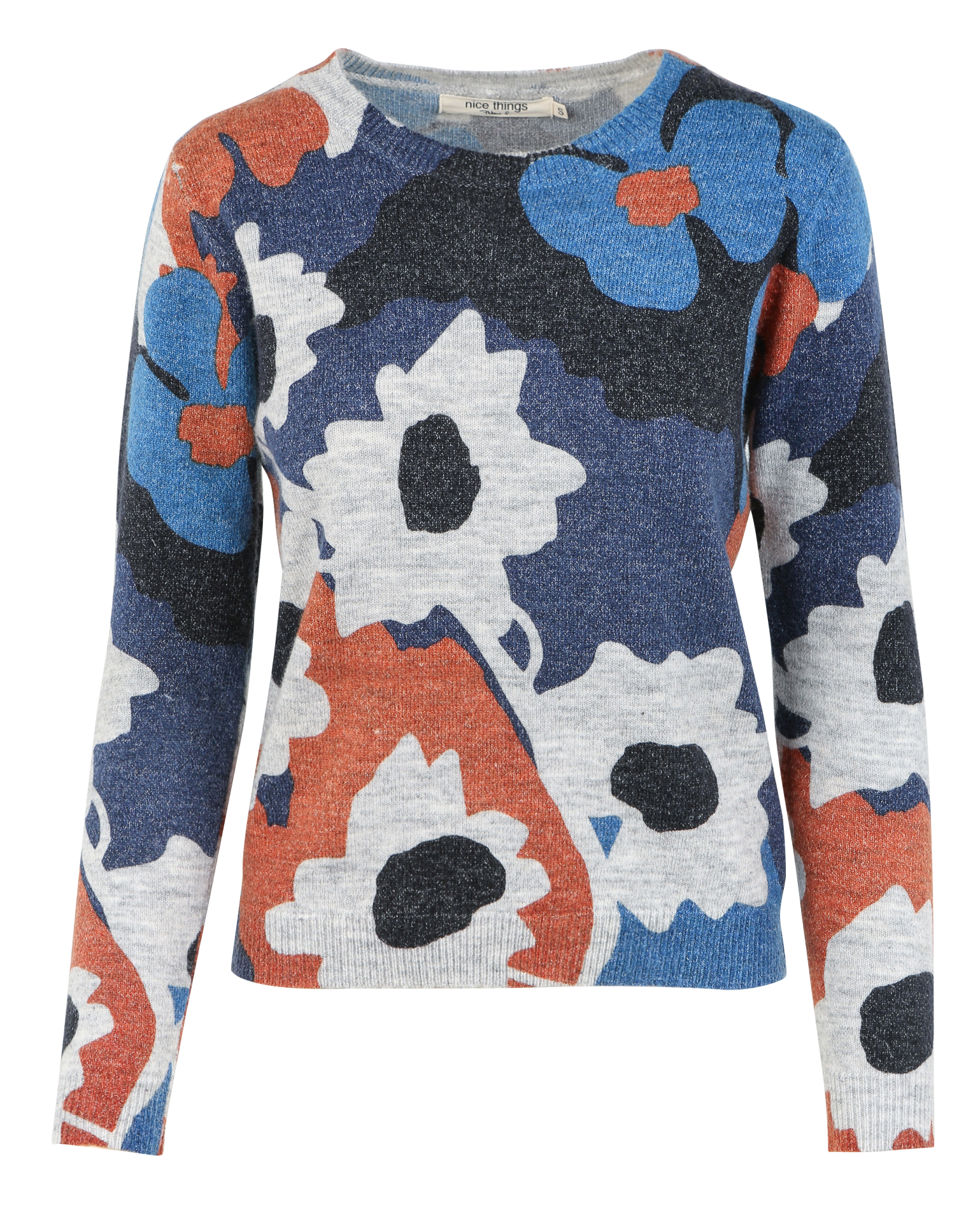 Pull col rond en jacquard| Bleu