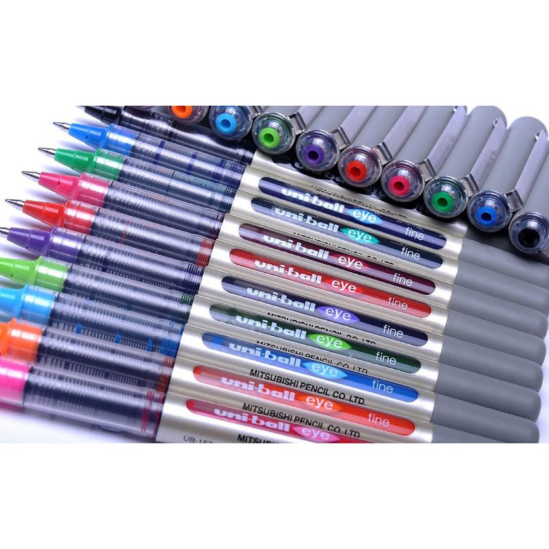 Stylo roller Uni Ball Eye pointe 0,7 mm écriture moyenne couleurs assorties fun- Pochette de 5