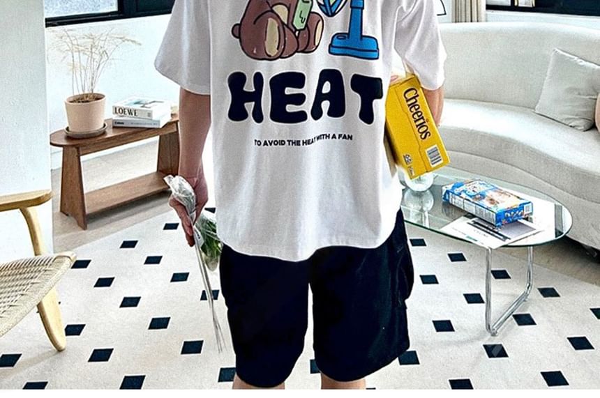 SeoulPop - T-shirt met korte mouwen en berenprint, losvallend model