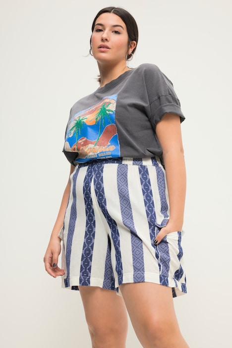 Shorts, Wide Legs, HighWaist, Streifen, Elastikbund, Cargotaschen