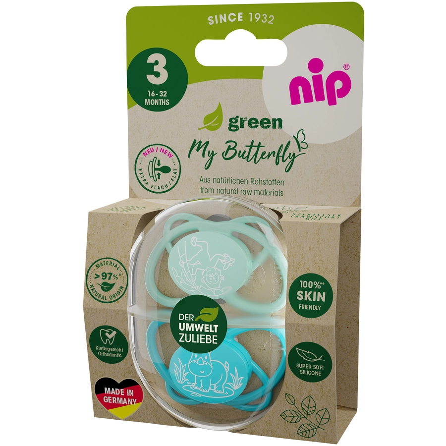 nip® Schnuller My Butterfly Green, Größe 3 (16-32 Monate), Silikon blau