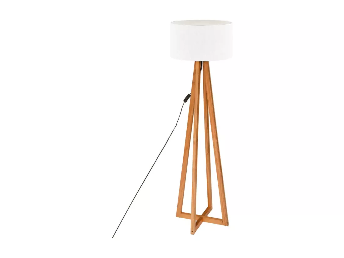 Lampadaire Pied en Bois et Abat-jour Blanc H 141 cm