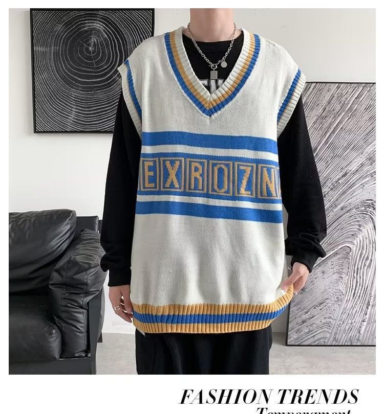 jaywoon - Oversized vest met V-hals en letters