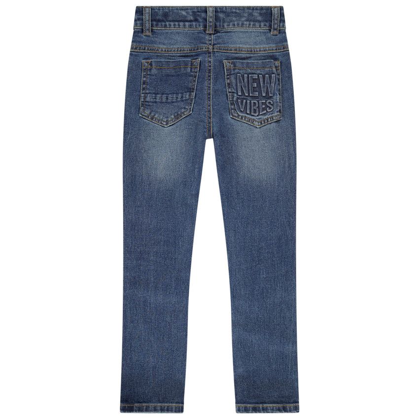 Jean skinny effet used à texte en relief - Bleu moyen