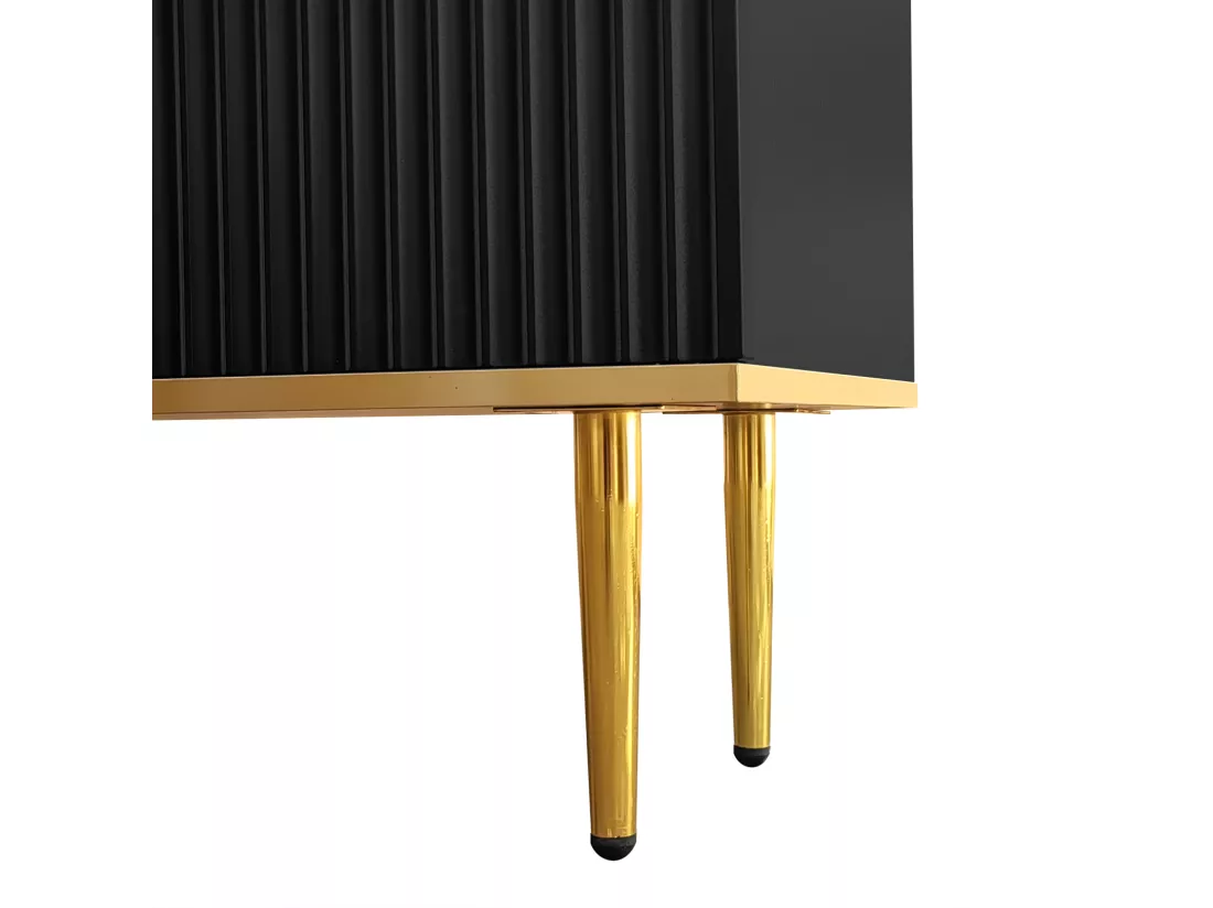 Meuble TV 165x36x55cm, avec 2 portes, 2 tiroirs et 2 compartiments, pieds dorés et bord doré, Noir