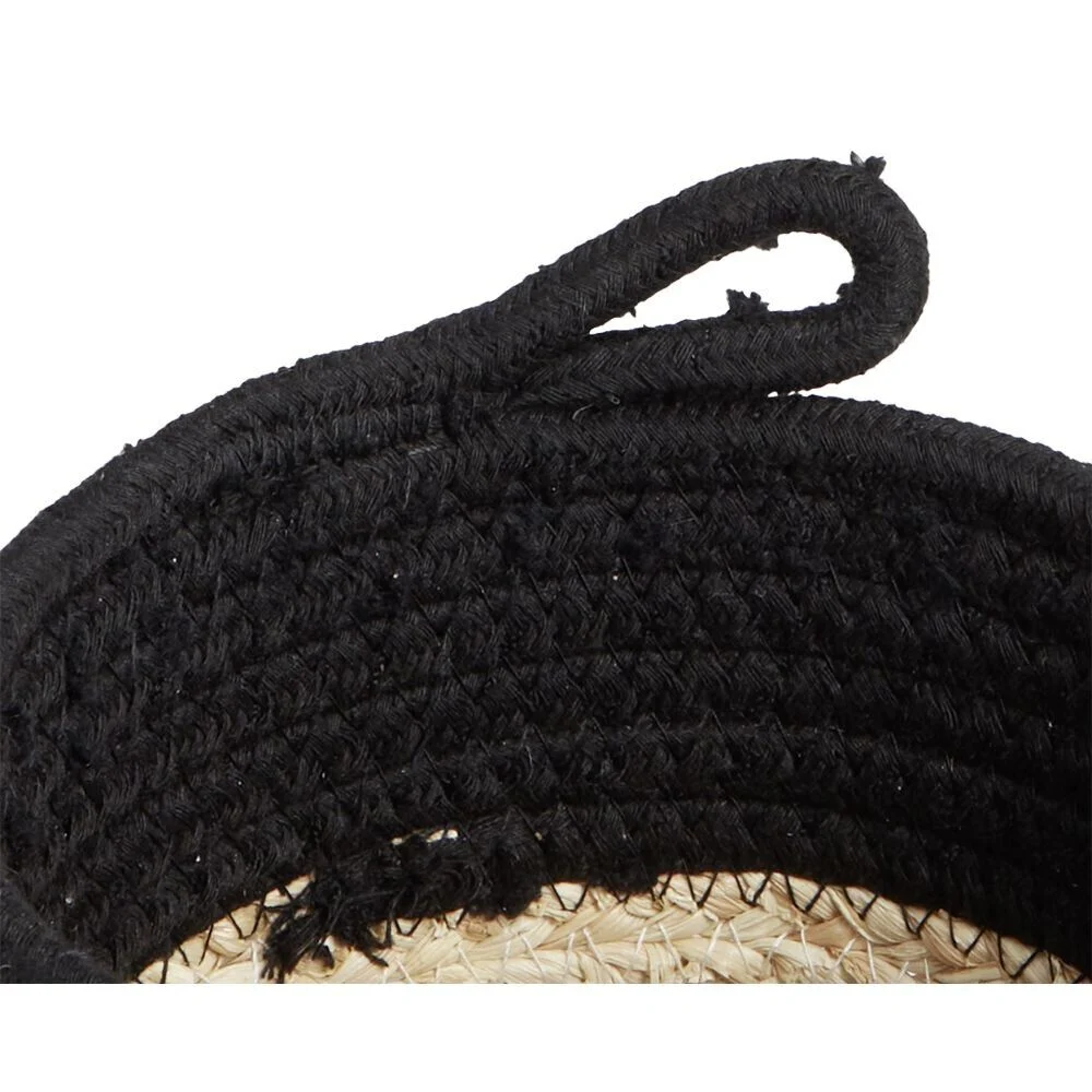 Panière naturelle jacinthe d'eau coton beige et noir Ø15xH12cm