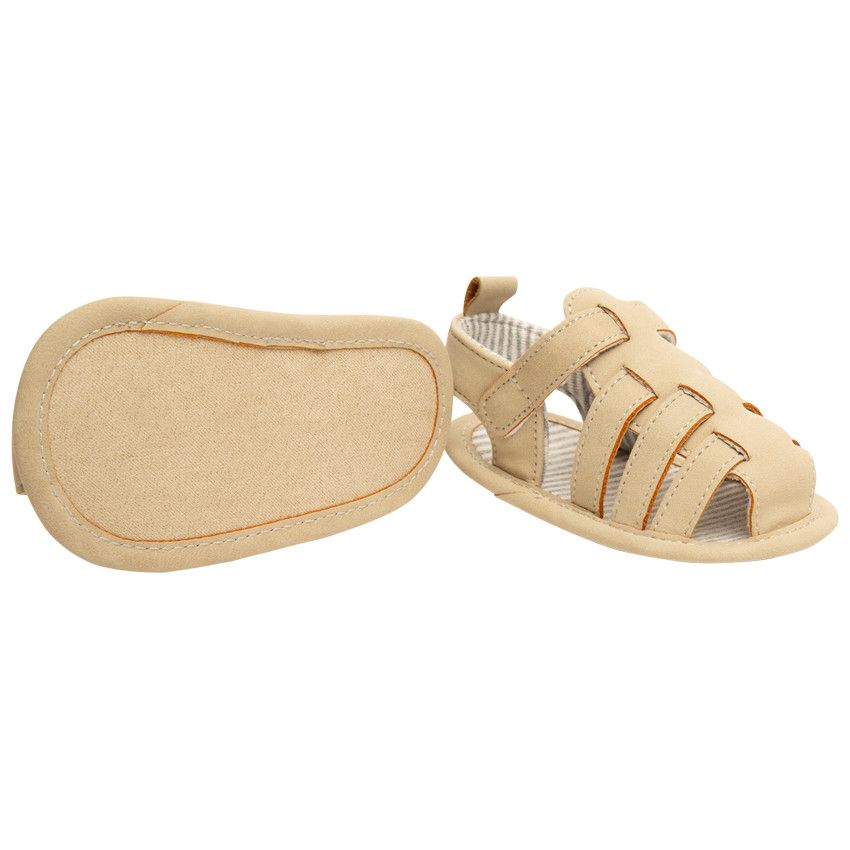 Nu-pieds velcro avec doublure rayée pour bébé garçon - Beige
