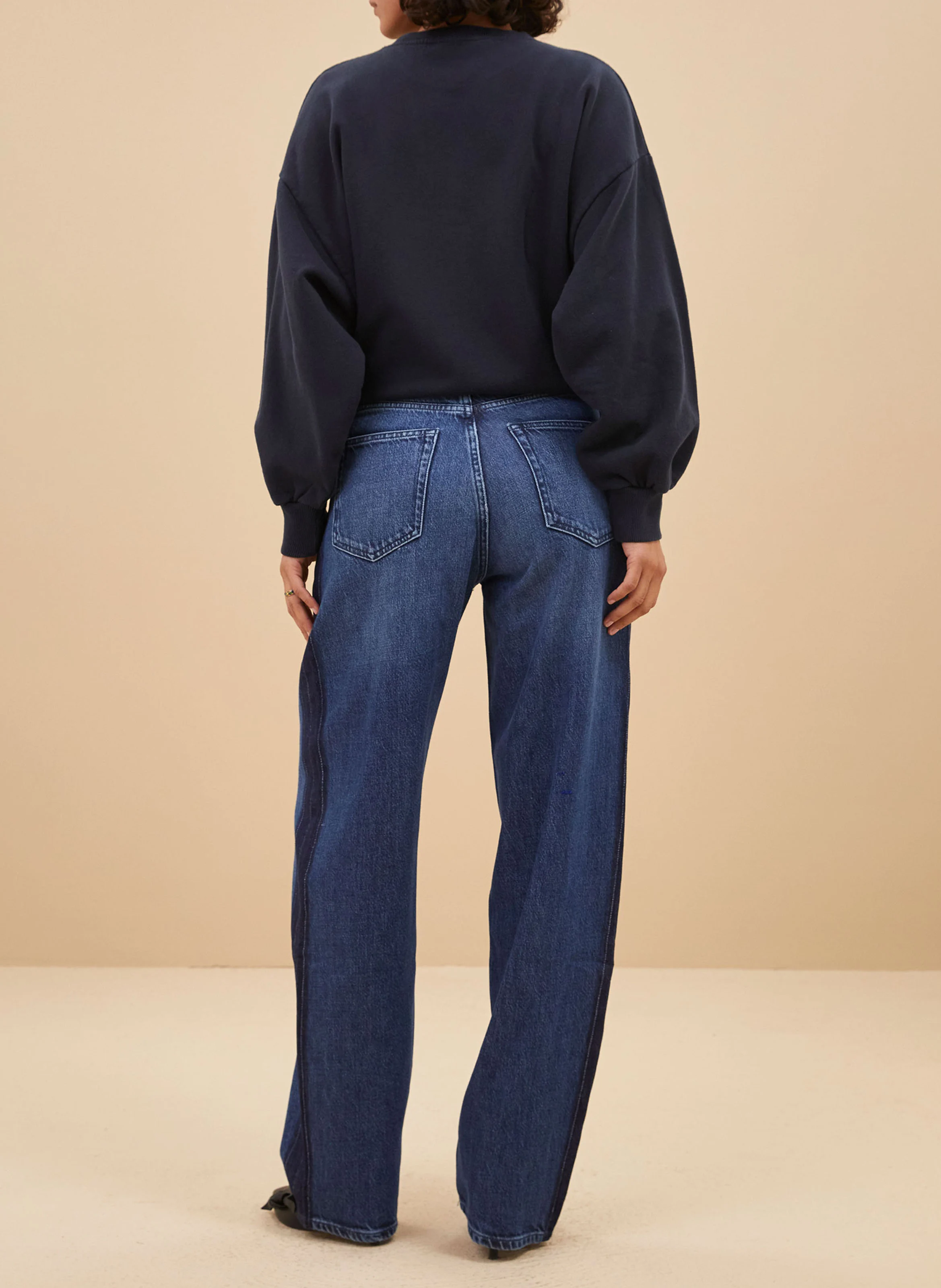 LEW - Jean droit taille haute en coton mélangé | Bleu