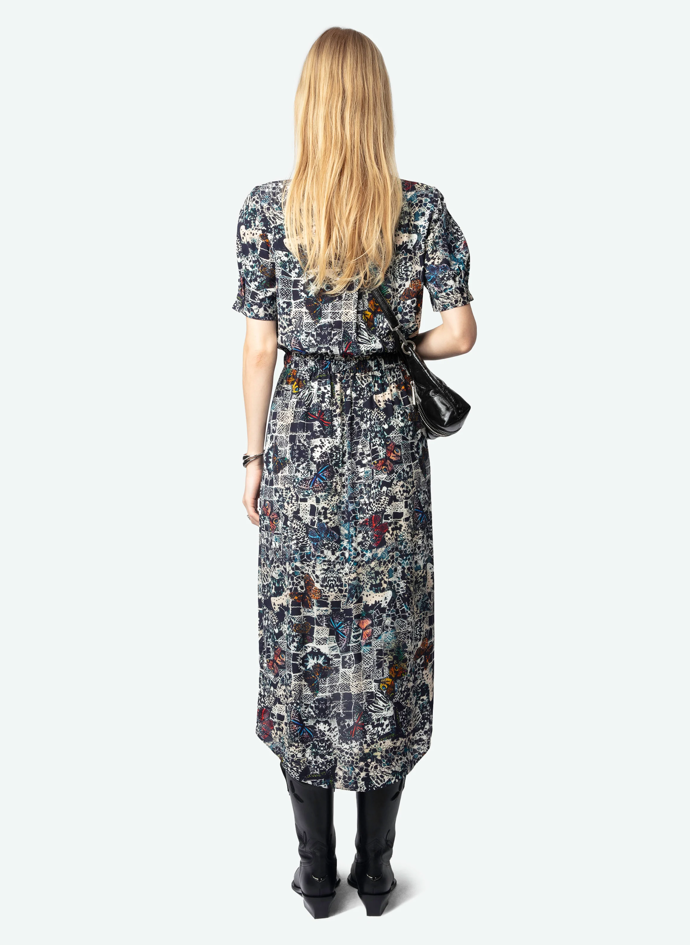 RIMAZ - Robe midi imprimée à manches courtes | Bleu