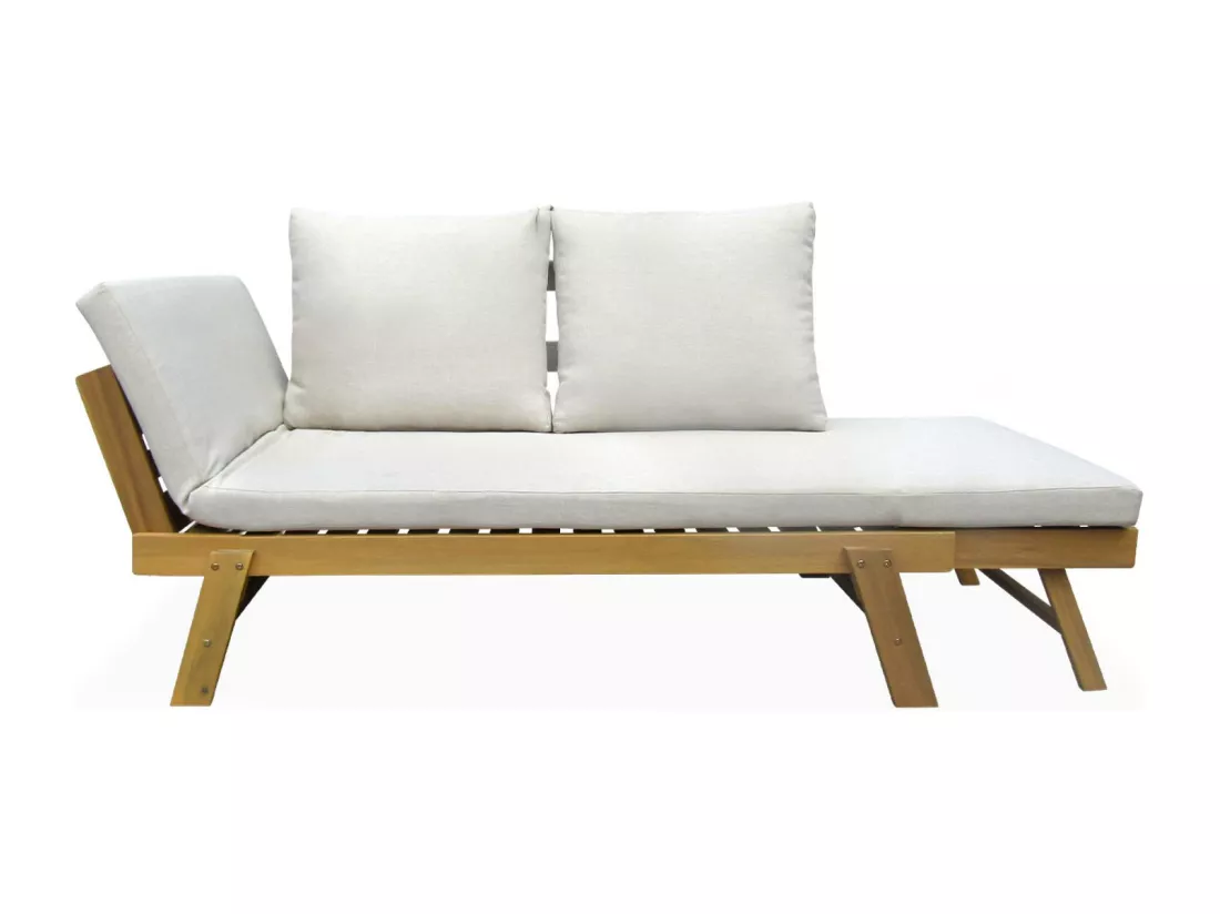 Banquette de jardin beige 2/3 places JALANCE. accoudoirs modulables 155/200x72x74.5cm