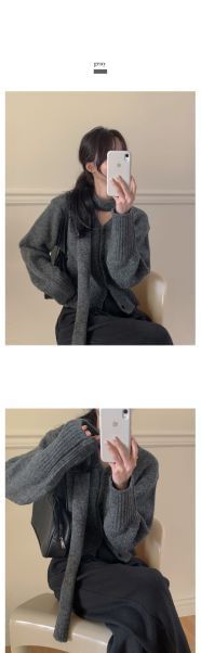 Tonni's - Set: V-hals effen vest + sjaal