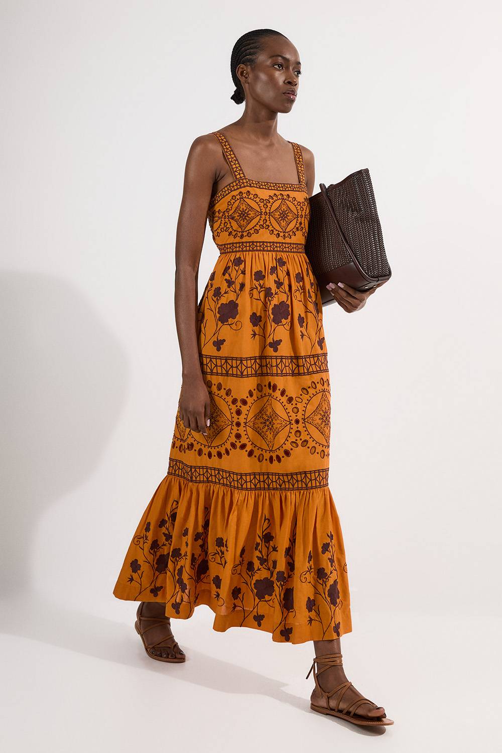 KarenMillen Robe maxi tissée à broderie florale et géométrique