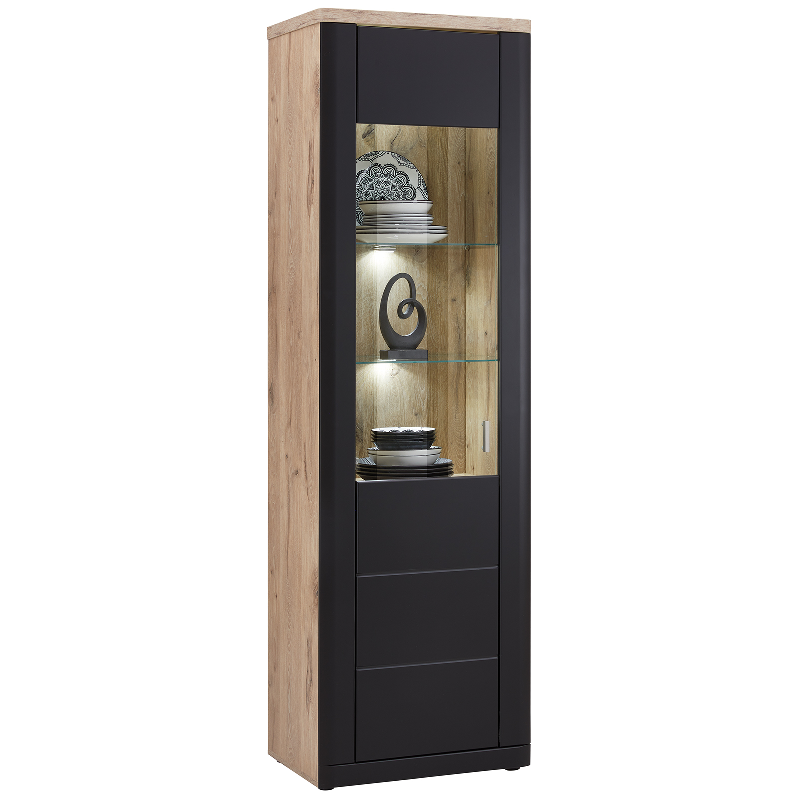 Standvitrine GAME - Nox Oak-schwarz - 2 Glasböden