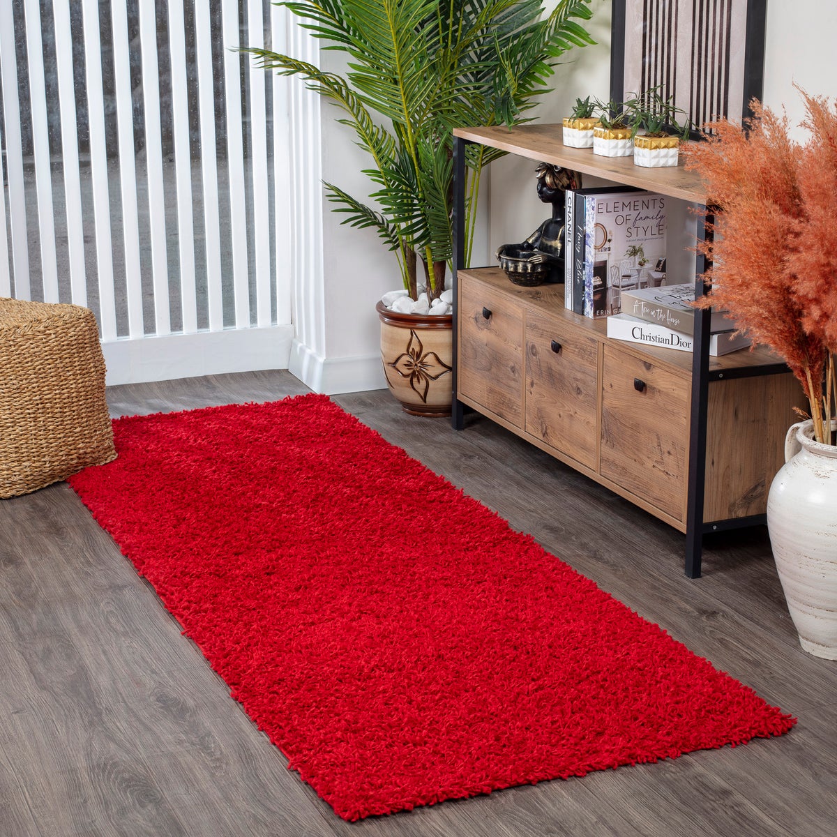 Modern hoogpolig shaggy haltapijt rood 80x220 cm LILLY