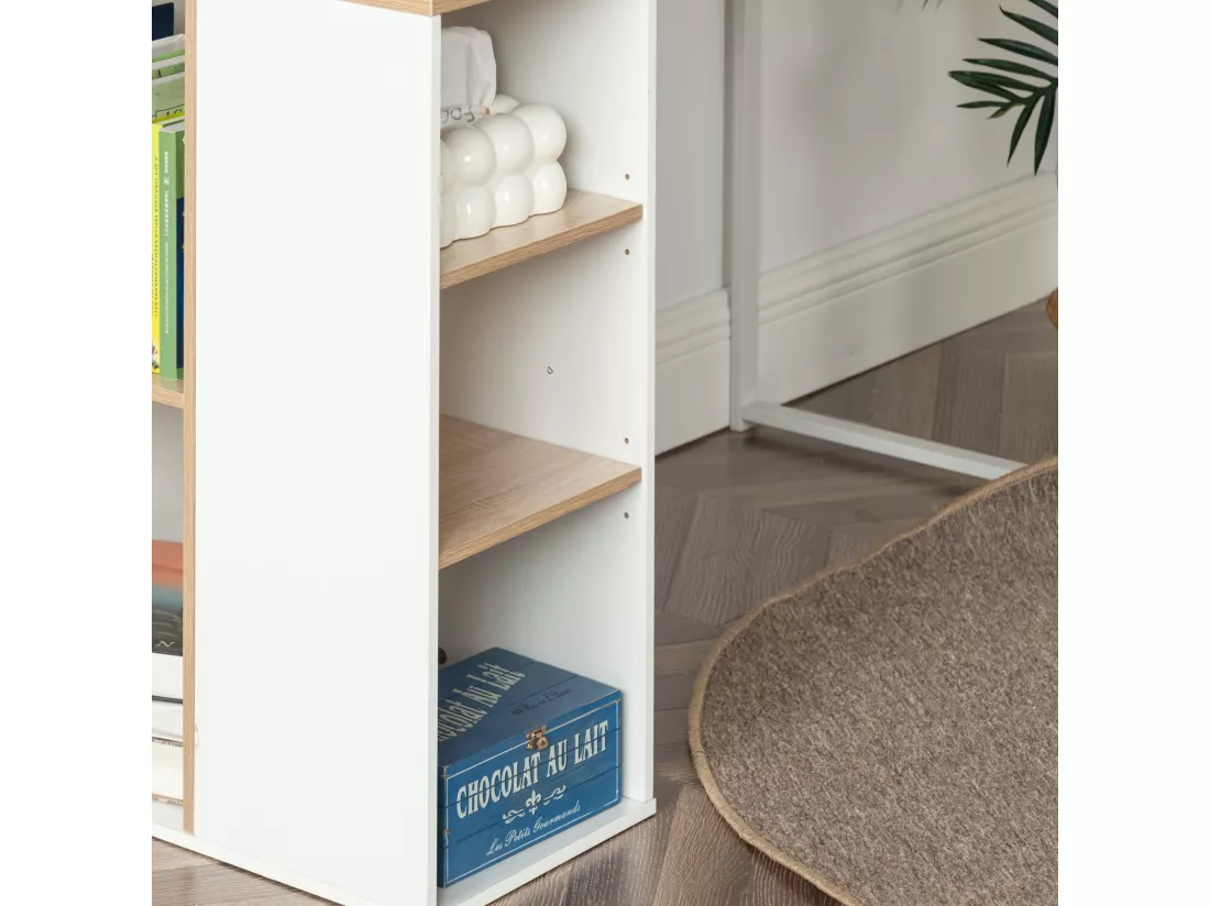 Bureau moderne avec cinq étagères blanc et bois de chêne WEEKS B