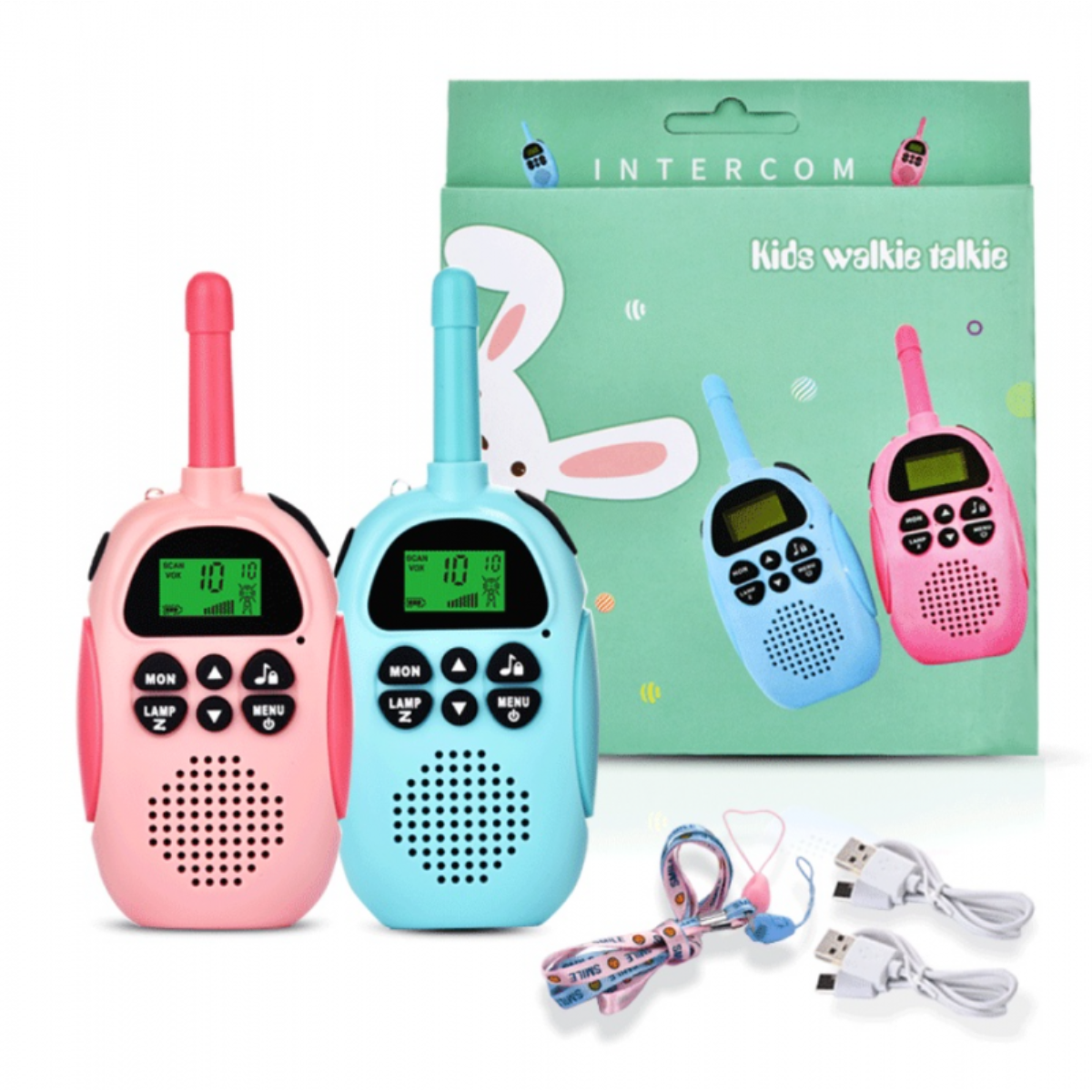Smartek Walkie-Talkie sem fio recarregável, alcance de até 3 km (pacote com 2)