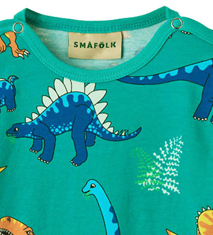 Småfolk Body k/ä - Teal m. Dinosaurier
