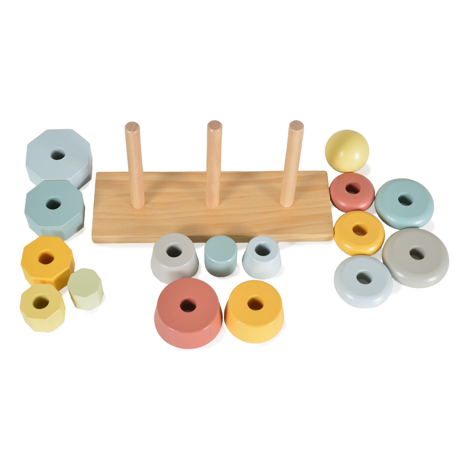 Tooky Toy Holz-Stapelturm-Set TKF008B, Formsortierer, bunte Stapelpyramiden bunt