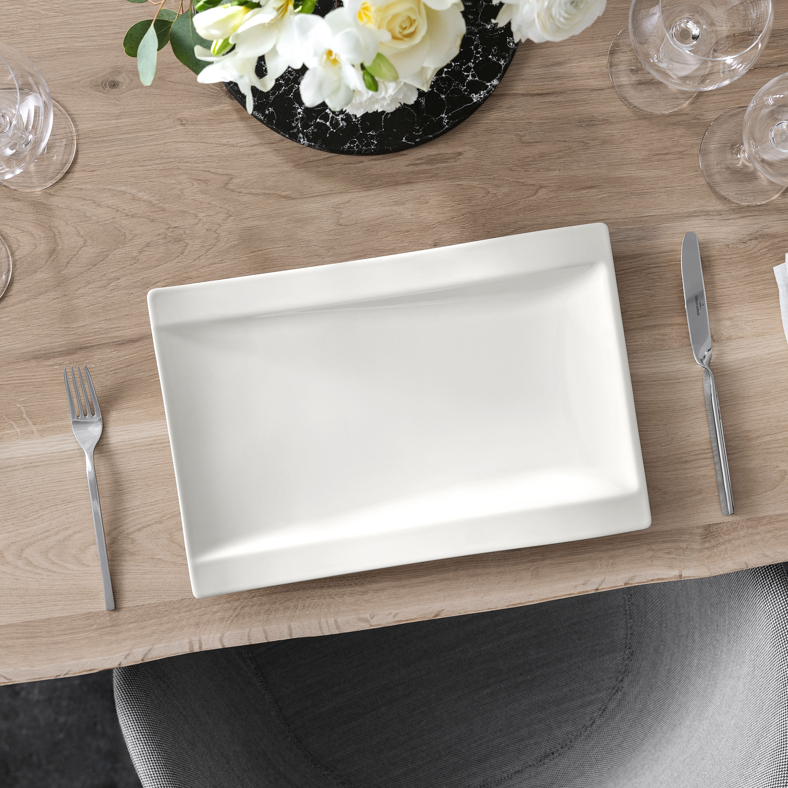 NewWave Buffet plate White, 14.8'' x 9.9'', Premium Porcelain