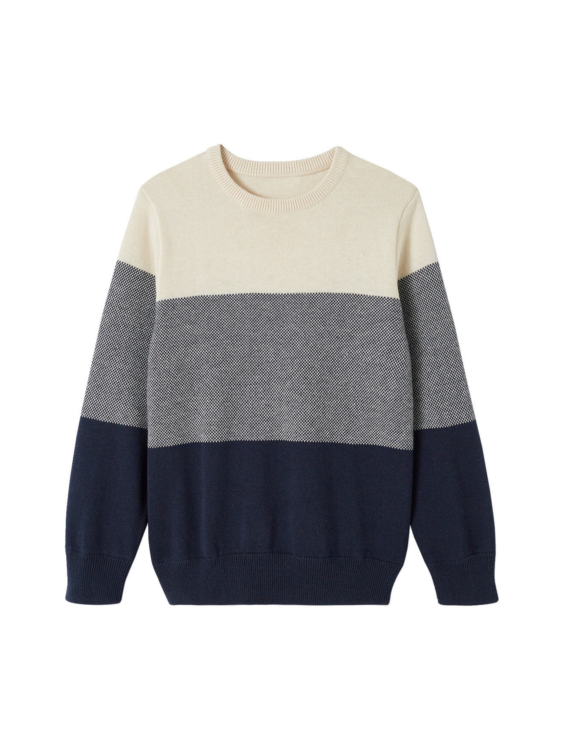 Vertbaudet Jungen Pullover mit Colorblock-Streifen nachtblau