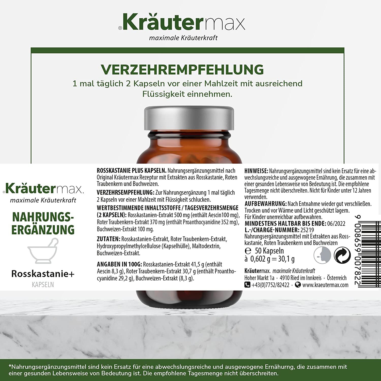Kräutermax Rosskastanie plus Traubenkern und Buchweizen Kapseln