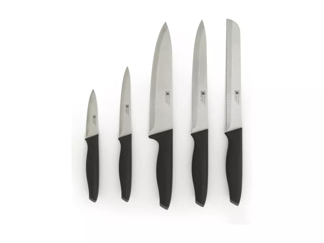 Advantage - Bloc bois naturel 5 pièces lames inox avec porte tablette