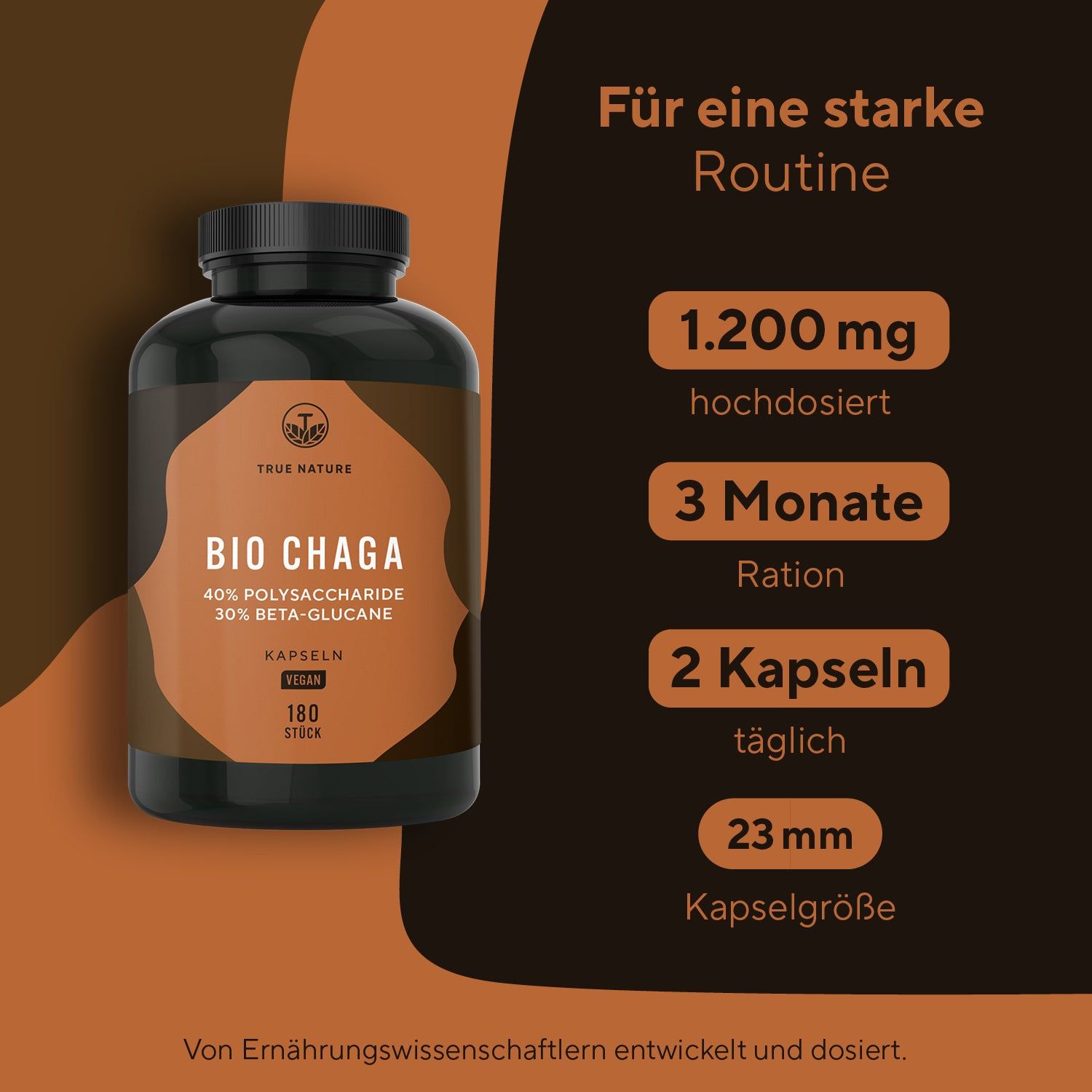TRUE NATURE® Bio Chaga Kapseln - Mit Polysacchariden & Beta-Glucanen