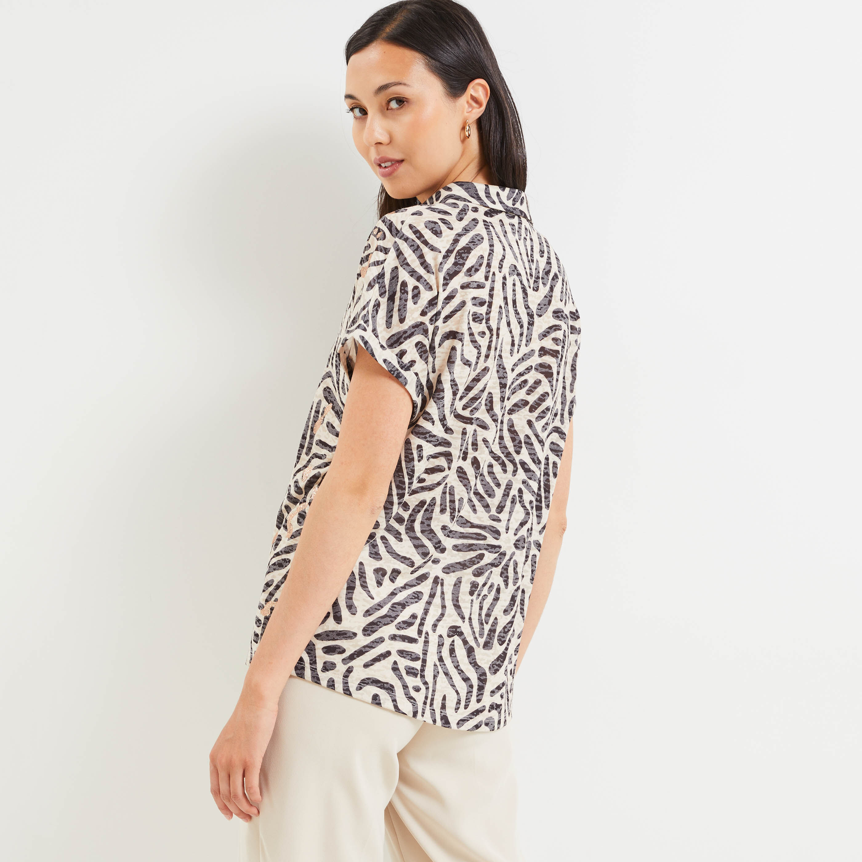 Tshirt style chemise femme - BEIGE