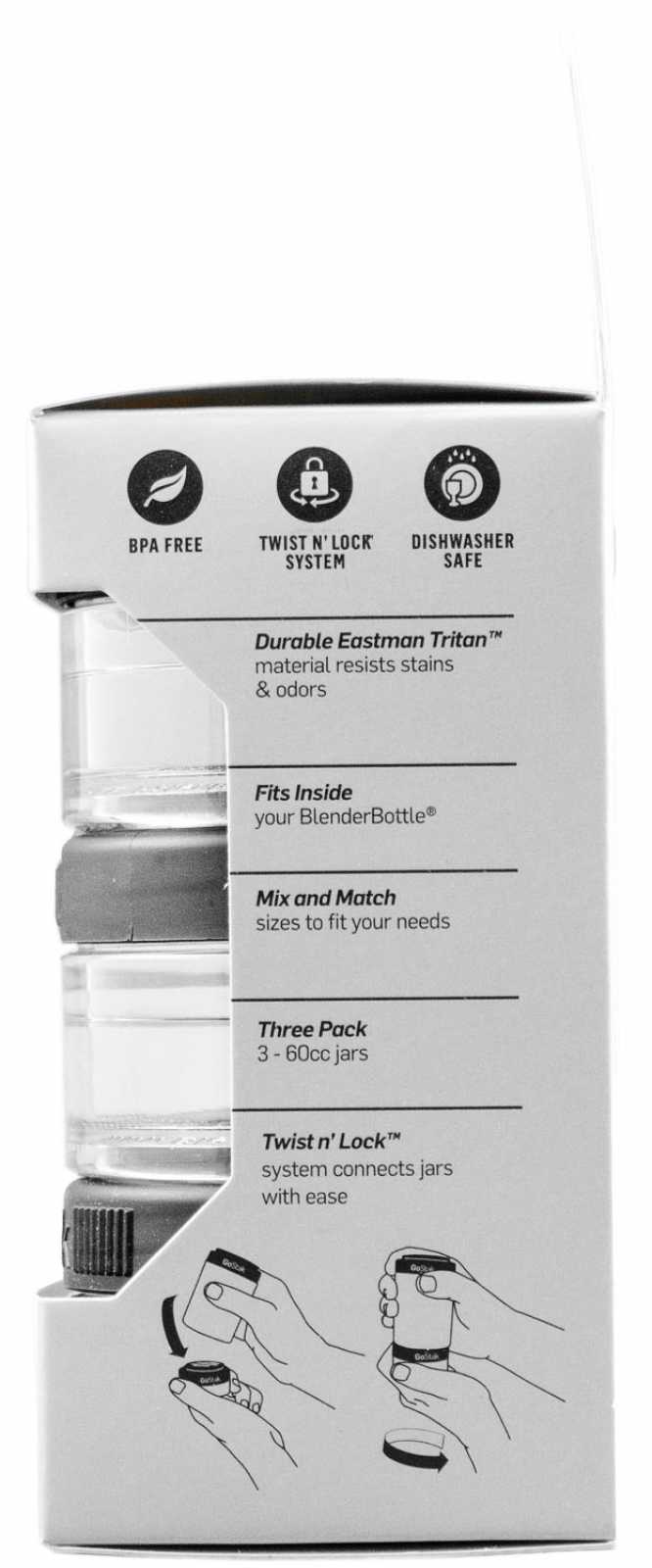Garrafa Blender Bottle GoStack com 3 unidades de 60 ml