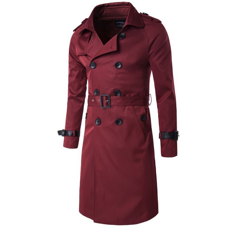 Aozora - Effen dubbelrijige midi-trenchcoat met riem