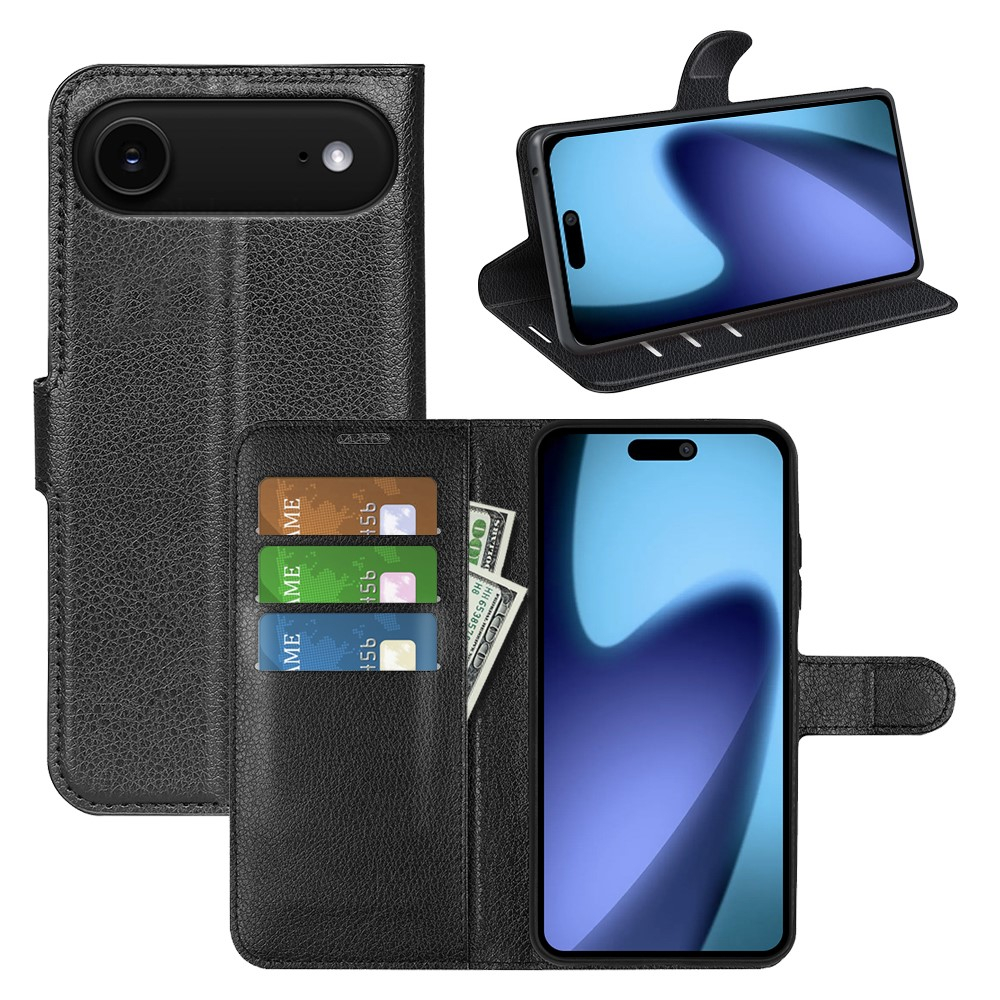iPhone Air Leder Tasche Flip Cover Litchi Look - Schwarz