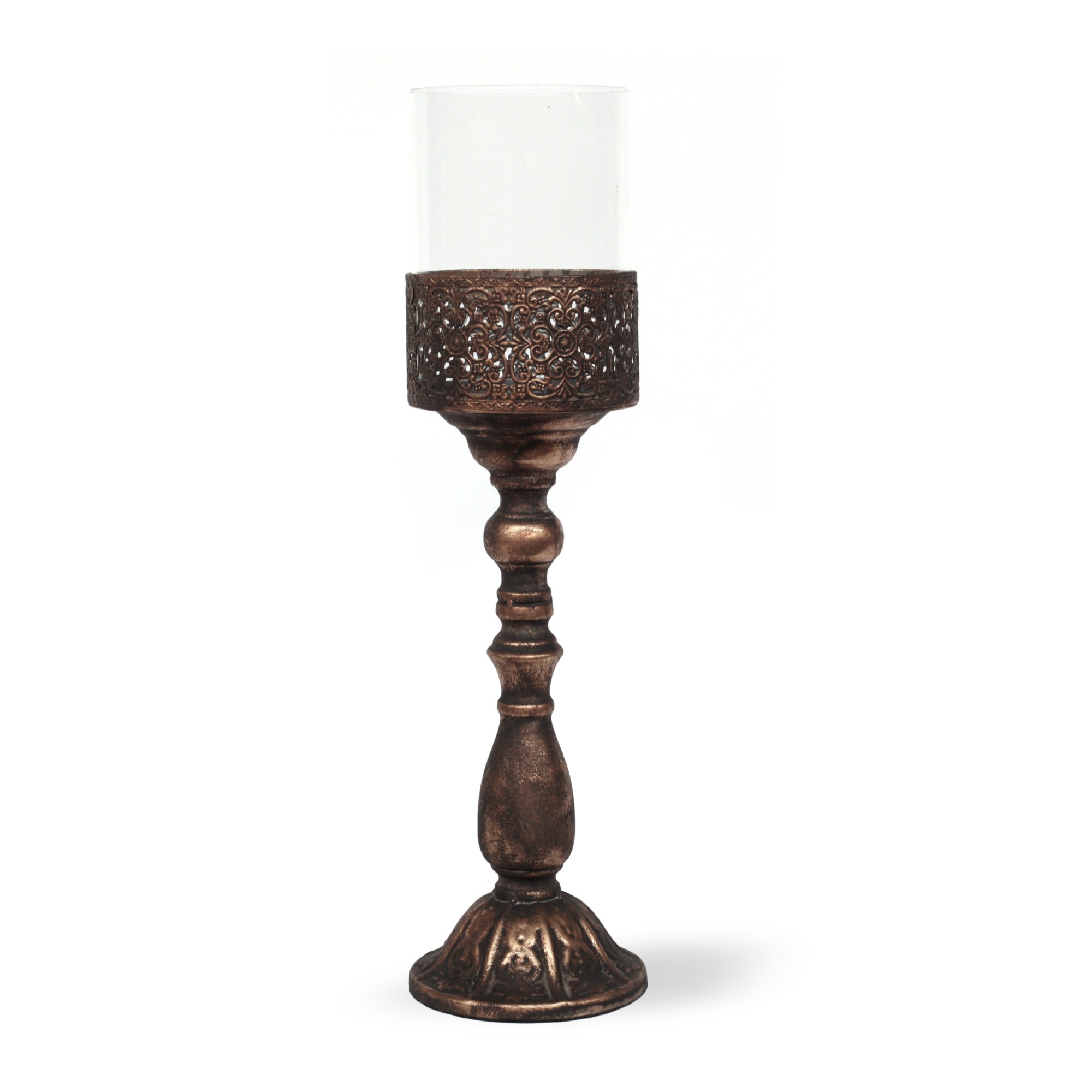 Pokal-Windlicht, antik kupfer, H 50 cm, Ø 13,5 cm von fischer's lagerhaus