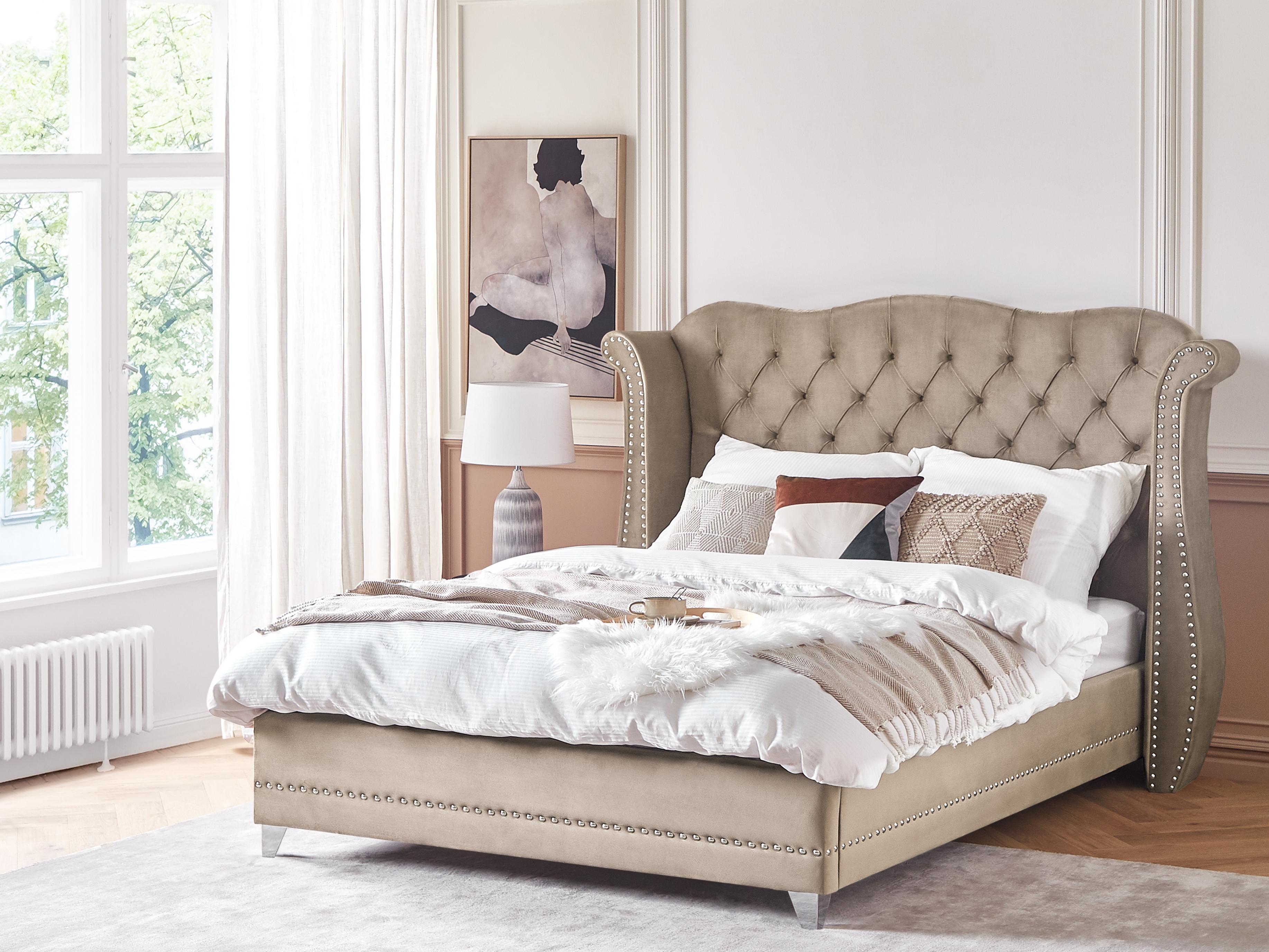Bed Fluweel AYETTE 180 x 200 cm Taupe