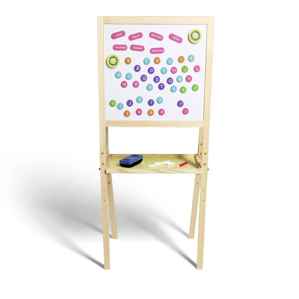 Tableau en bois double face magnétique et craie avec accessoires
