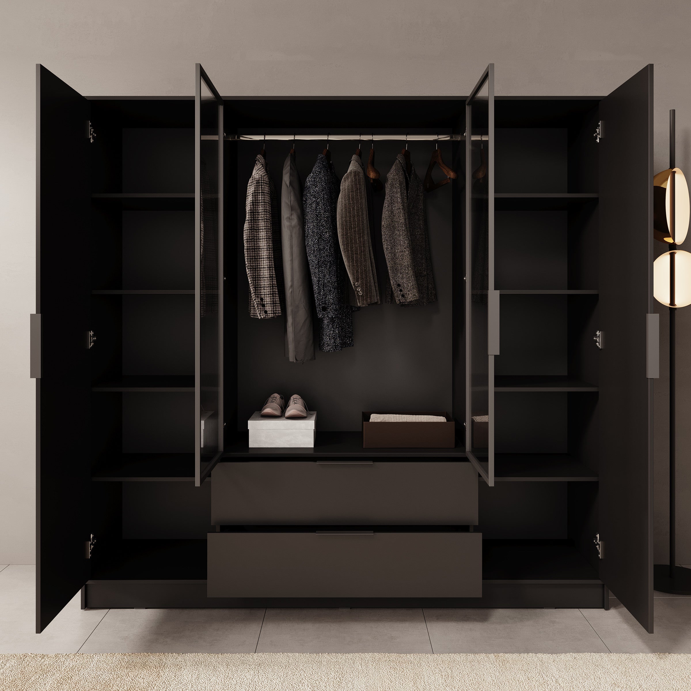 Meubella - Kledingkast Knox - Zwart - 206 cm