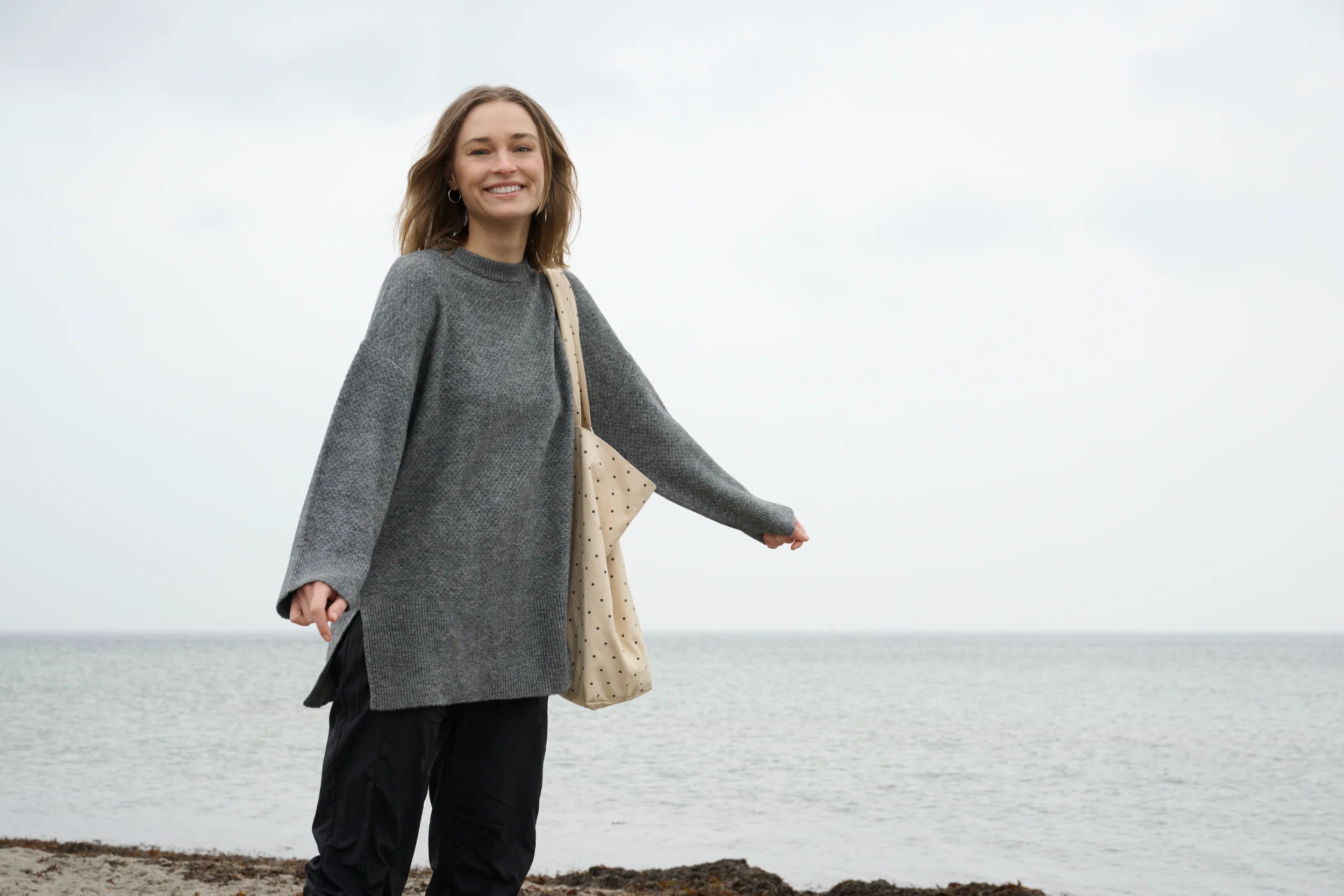 Moshi Moshi Mind  Baia o-neck striktrøje - Dark grey melange