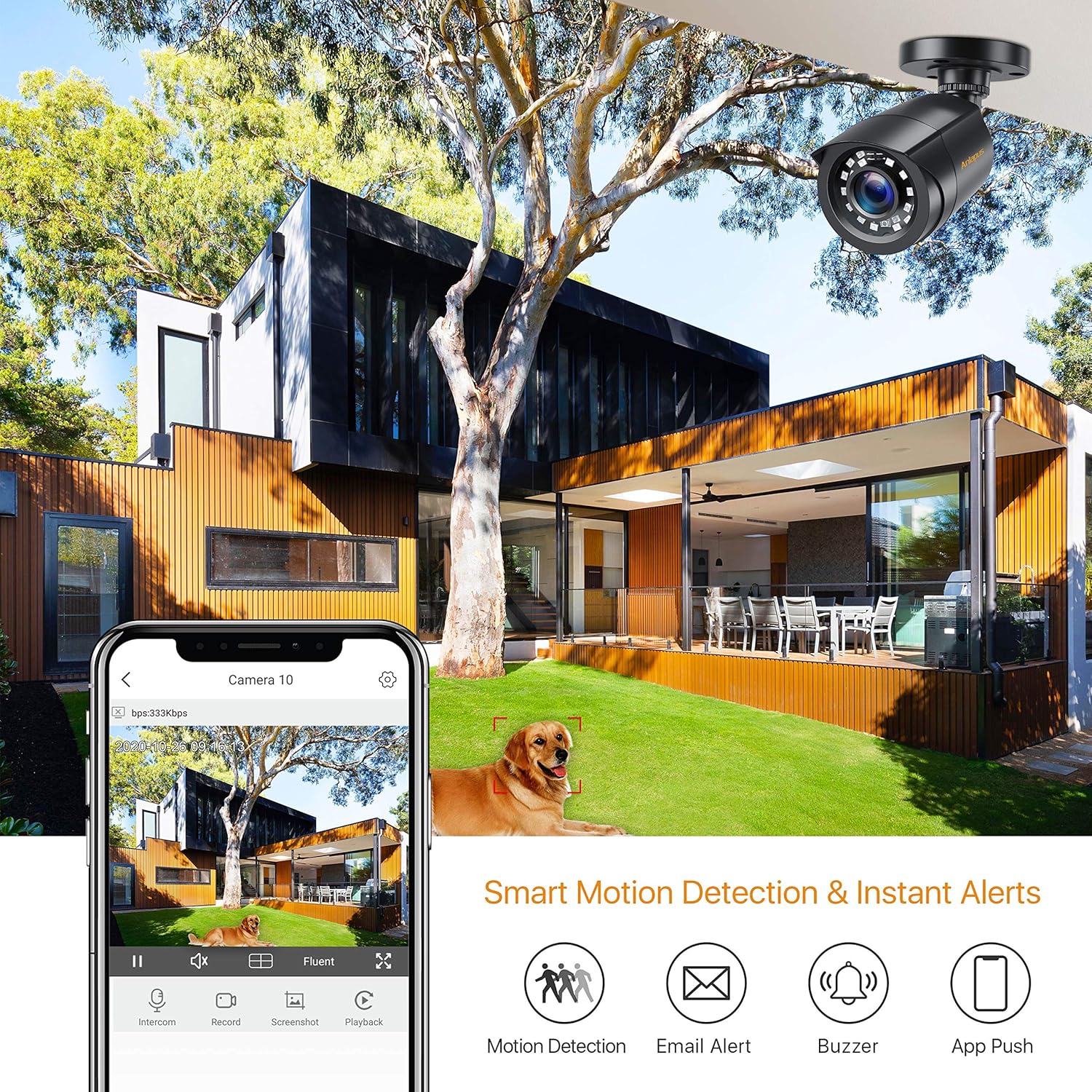 Anlapus 1080P Außen Video Überwachungssystem 8CH H.265+ DVR mit 4x 2MP Kamera ohne Festplatte für Haus Überwachung 20M IR Nachtsicht, App + Email Alarm bei Bewegungen