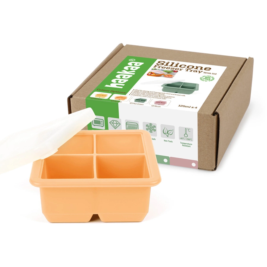 haakaa® Gefrierform, für Muttermilch oder Babynahrung 4 Fächer peach