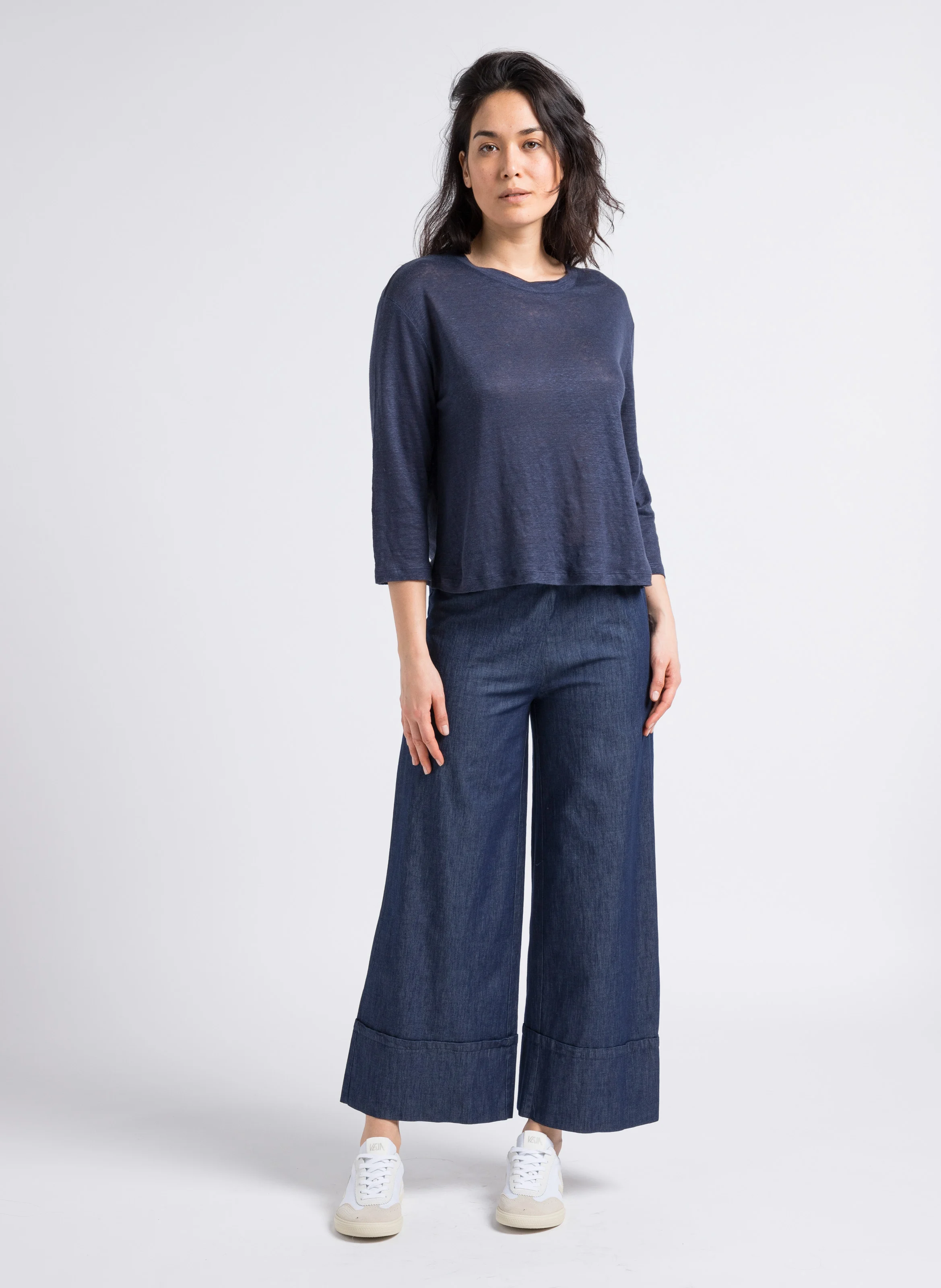 Tee-shirt ample col rond en lin | Bleu