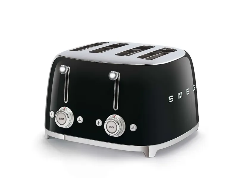 Smeg 50''s Style Brødrister TSF03BLEU Sort, 4 skive(r), Sort, Plast, Rustfrit stål, Knapper, Niveau, Dreje, 50''s Style, 2000 W