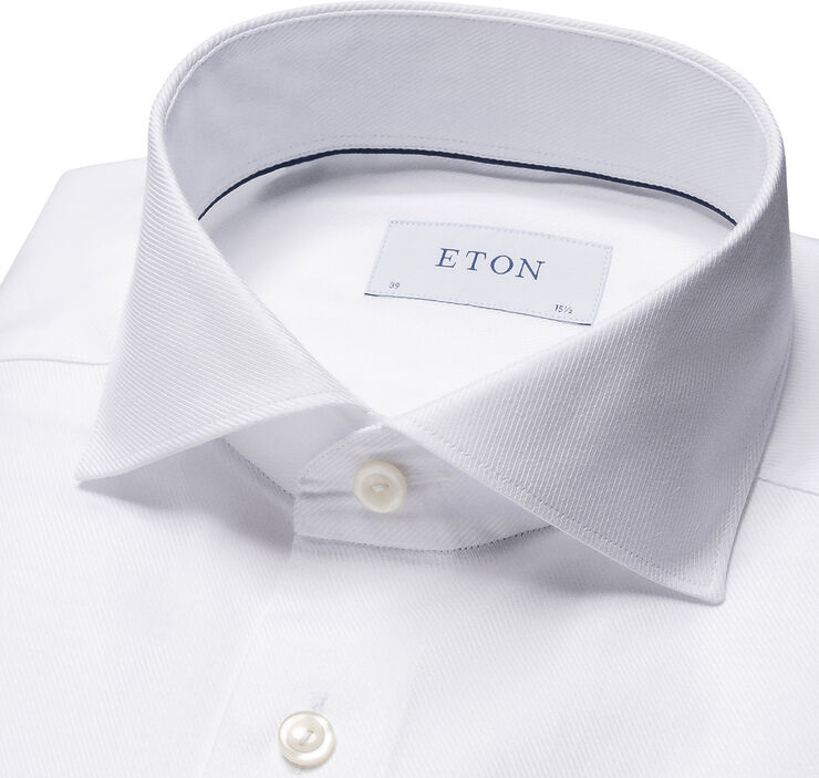 ETON Slim Fit White Melange Semi Solid Fine Twill Shirt Hvid