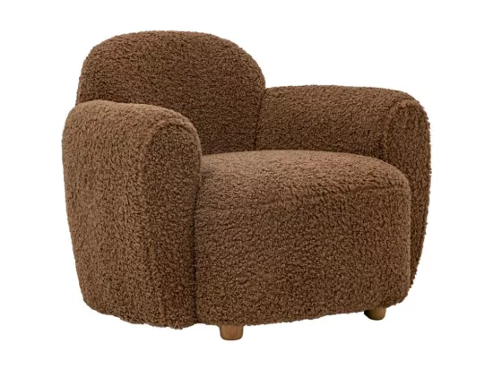 Fauteuil club en tissu bouclette marron Calya